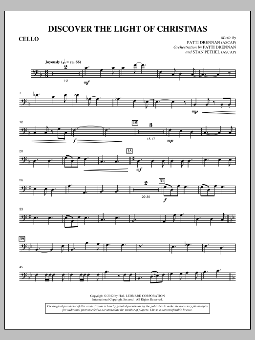 Patti Drennan Discover The Light Of Christmas - Cello Sheet Music Notes & Chords for Choir Instrumental Pak - Download or Print PDF