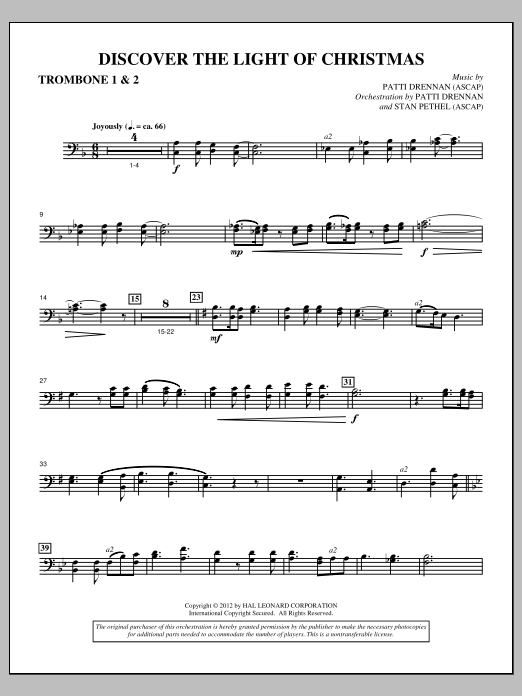 Patti Drennan Discover The Light Of Christmas - Trombone 1 & 2 Sheet Music Notes & Chords for Choir Instrumental Pak - Download or Print PDF