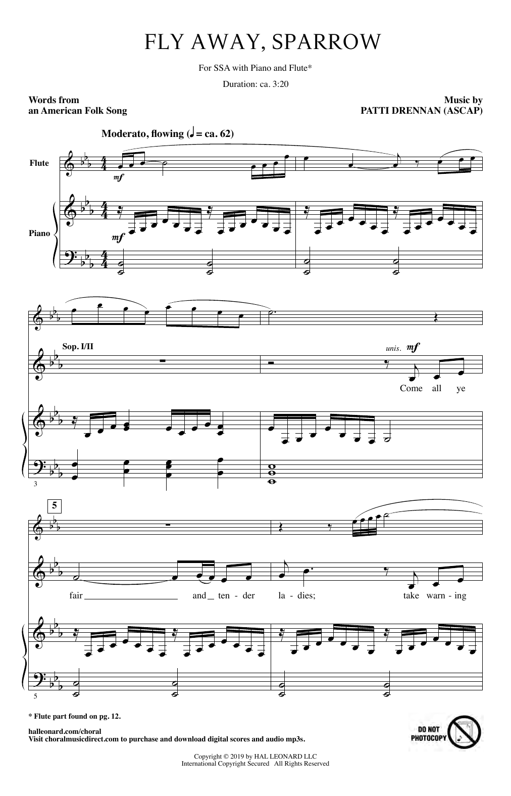 Patti Drennan Fly Away, Sparrow Sheet Music Notes & Chords for SSA Choir - Download or Print PDF