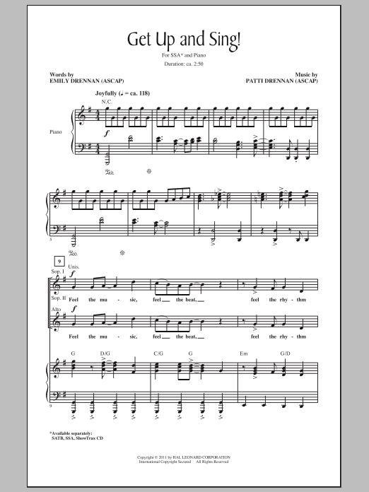 Patti Drennan Get Up And Sing! Sheet Music Notes & Chords for SSA - Download or Print PDF