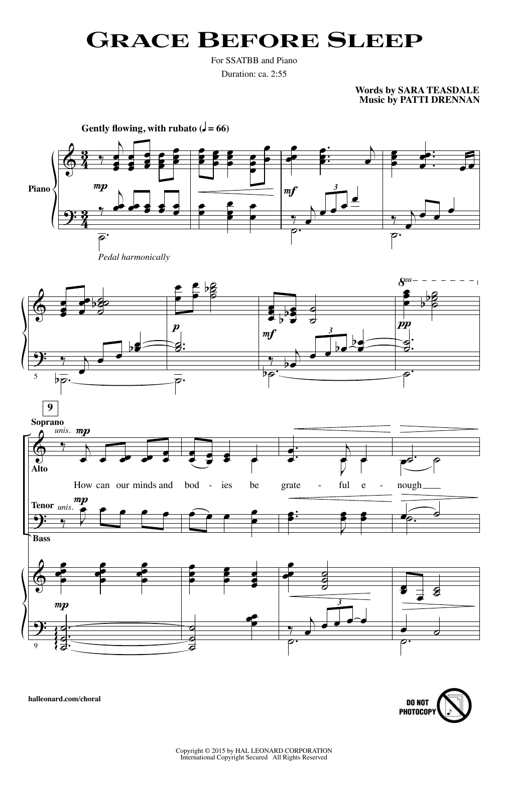 Patti Drennan Grace Before Sleep Sheet Music Notes & Chords for Choral SSATB - Download or Print PDF