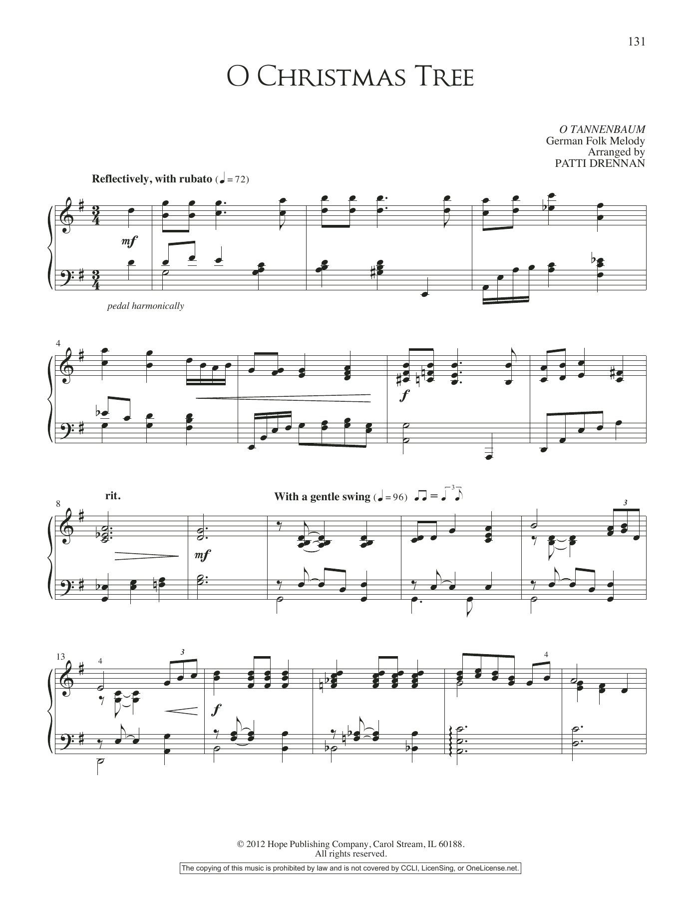Patti Drennan O Christmas Tree Sheet Music Notes & Chords for Piano Solo - Download or Print PDF