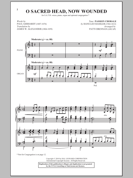 Patti Drennan O Sacred Head, Now Wounded Sheet Music Notes & Chords for SATB - Download or Print PDF