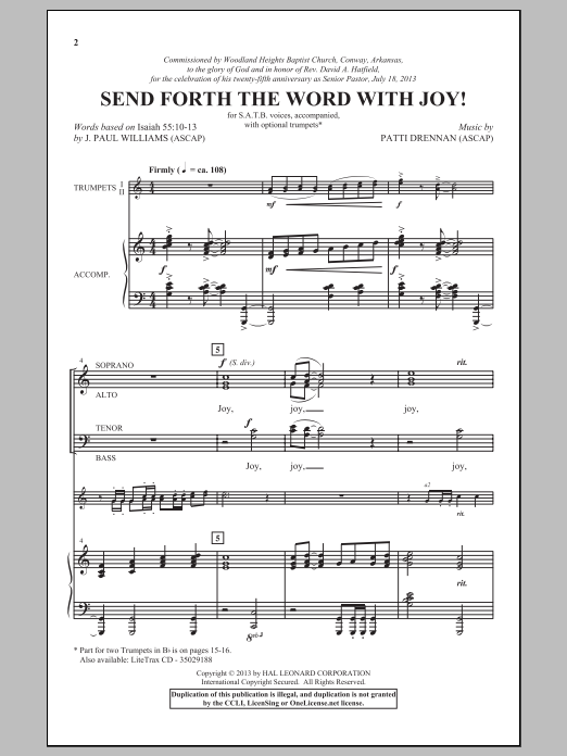 Patti Drennan Send Forth The Word With Joy! Sheet Music Notes & Chords for SATB - Download or Print PDF