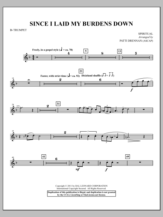 Patti Drennan Since I Laid My Burdens Down - Bb Trumpet Sheet Music Notes & Chords for Choir Instrumental Pak - Download or Print PDF
