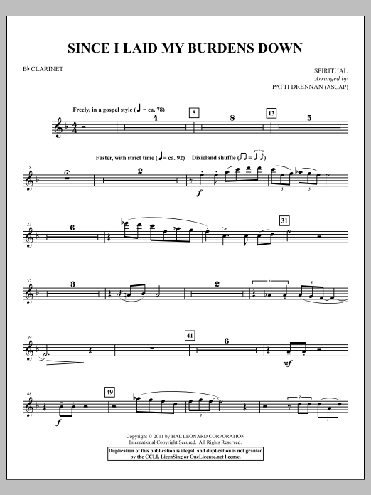 Patti Drennan Since I Laid My Burdens Down - Clarinet Sheet Music Notes & Chords for Choir Instrumental Pak - Download or Print PDF