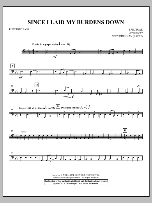 Patti Drennan Since I Laid My Burdens Down - Electric Bass Sheet Music Notes & Chords for Choir Instrumental Pak - Download or Print PDF