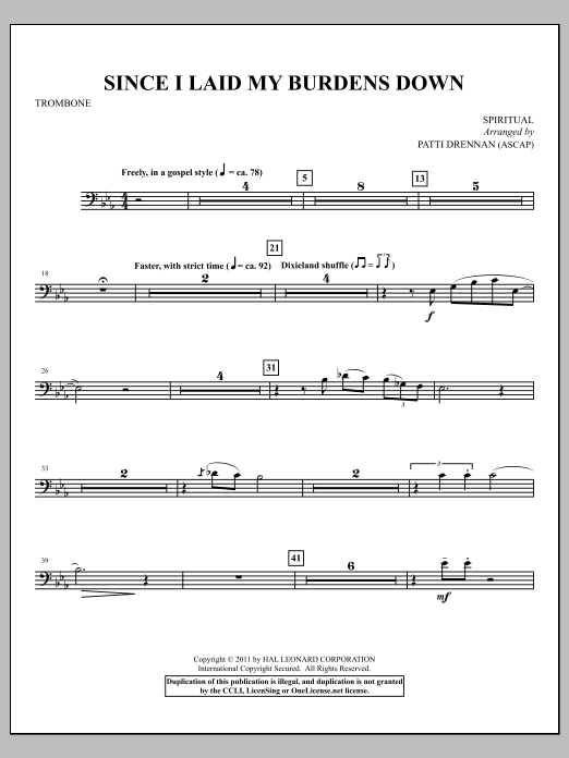 Patti Drennan Since I Laid My Burdens Down - Trombone Sheet Music Notes & Chords for Choir Instrumental Pak - Download or Print PDF