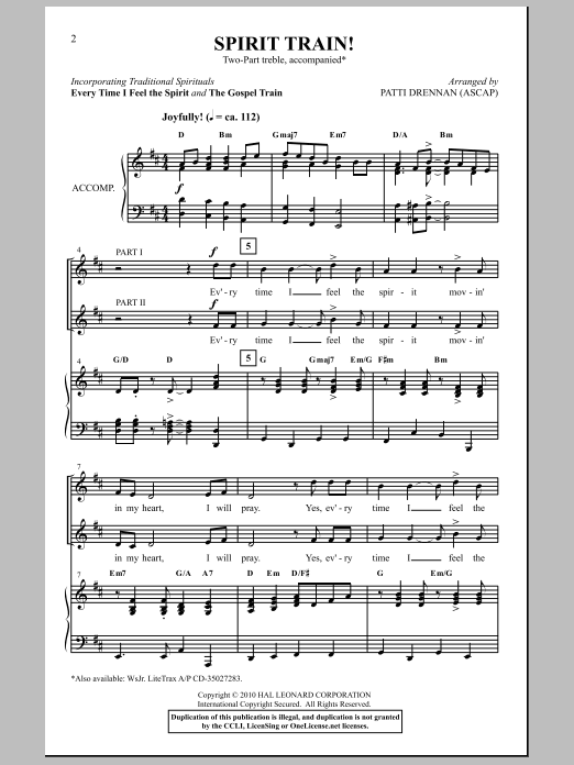 Patti Drennan Spirit Train! Sheet Music Notes & Chords for 2-Part Choir - Download or Print PDF