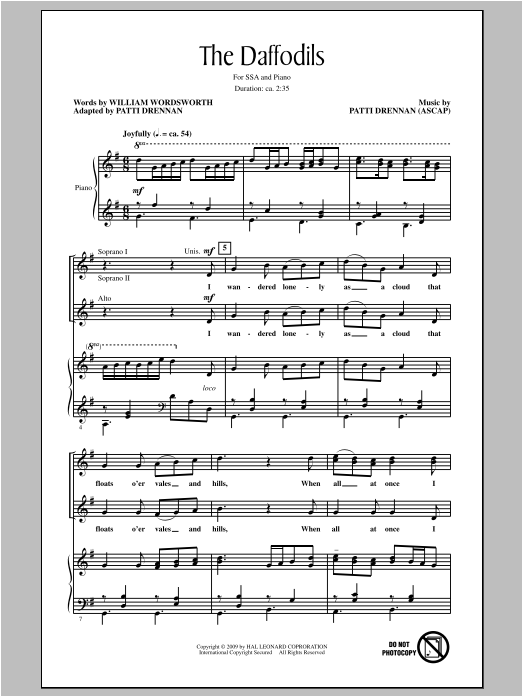 Patti Drennan The Daffodils Sheet Music Notes & Chords for SSA - Download or Print PDF