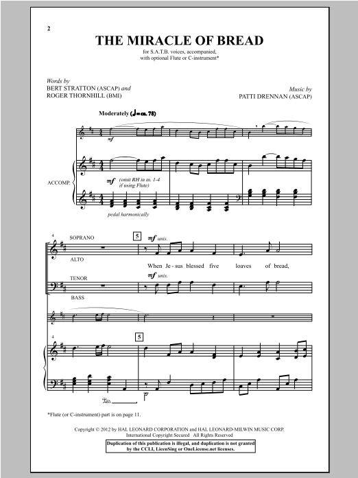 Patti Drennan The Miracle Of Bread Sheet Music Notes & Chords for SATB - Download or Print PDF