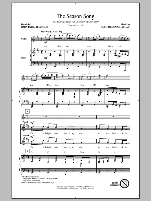 Patti Drennan The Season Song Sheet Music Notes & Chords for 2-Part Choir - Download or Print PDF