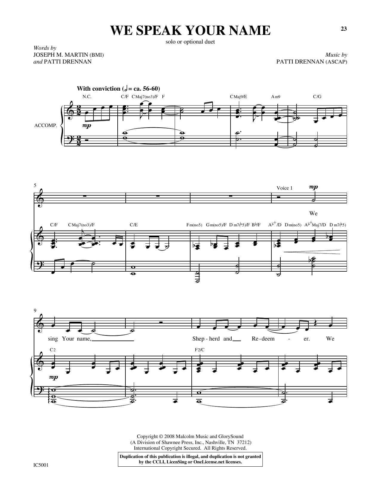Patti Drennan We Speak Your Name Sheet Music Notes & Chords for Piano & Vocal - Download or Print PDF