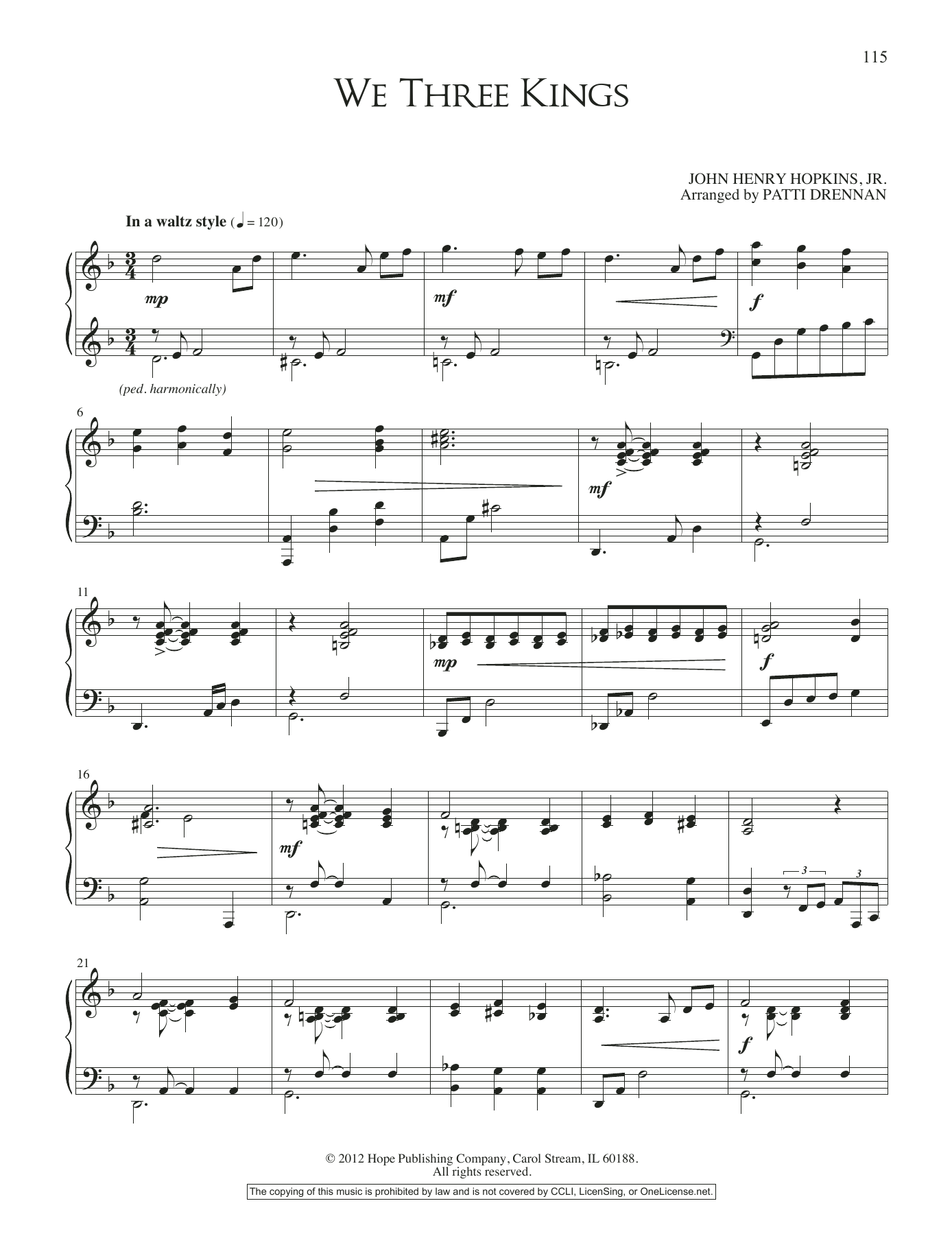Patti Drennan We Three Kings Sheet Music Notes & Chords for Piano Solo - Download or Print PDF