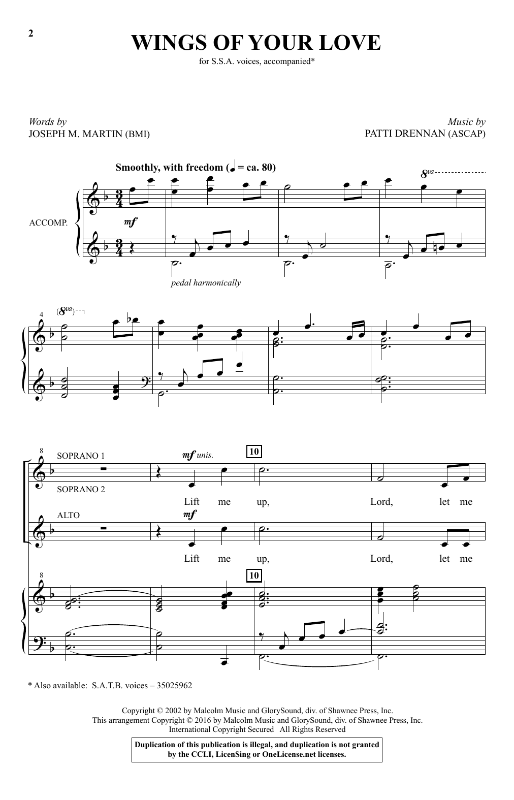 Patti Drennan Wings Of Your Love Sheet Music Notes & Chords for SSA - Download or Print PDF