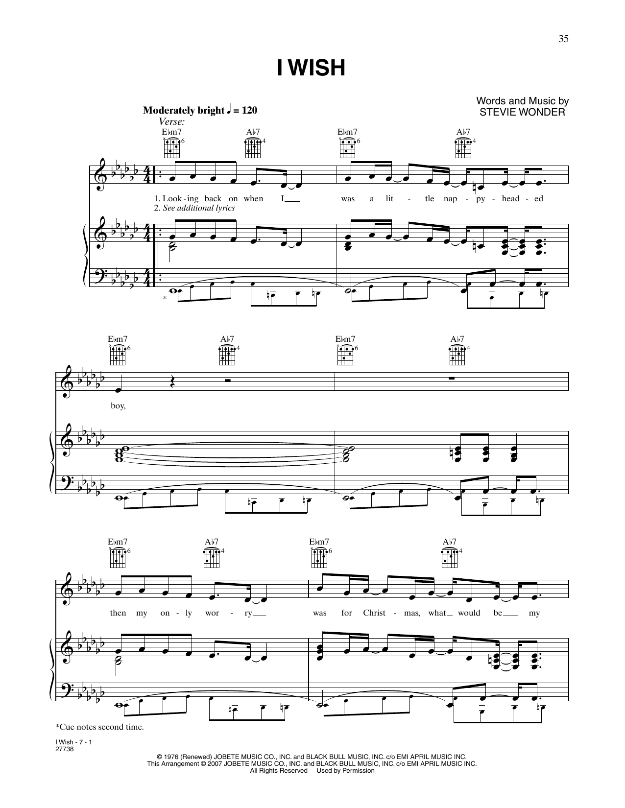 Stevie Wonder I Wish Sheet Music Notes & Chords for Piano, Vocal & Guitar Chords (Right-Hand Melody) - Download or Print PDF