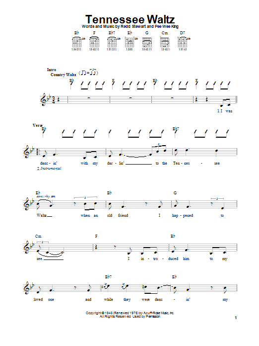 Patti Page Tennessee Waltz Sheet Music Notes & Chords for Mandolin - Download or Print PDF