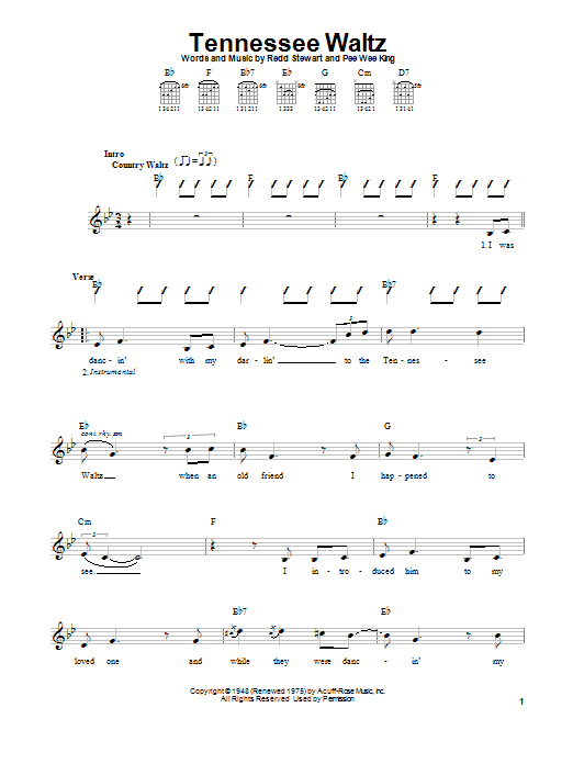 Patti Page Tennessee Waltz Sheet Music Notes & Chords for Lyrics & Piano Chords - Download or Print PDF