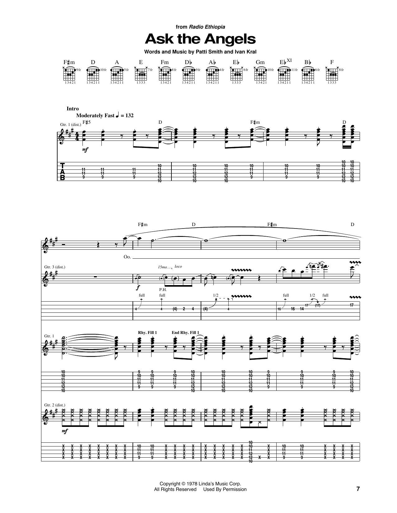 Patti Smith Ask The Angels Sheet Music Notes & Chords for Guitar Tab - Download or Print PDF