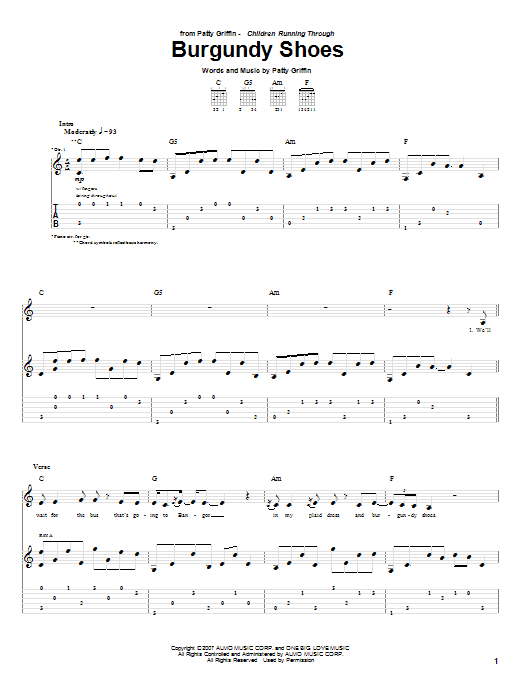 Patty Griffin Burgundy Shoes Sheet Music Notes & Chords for Guitar Tab - Download or Print PDF