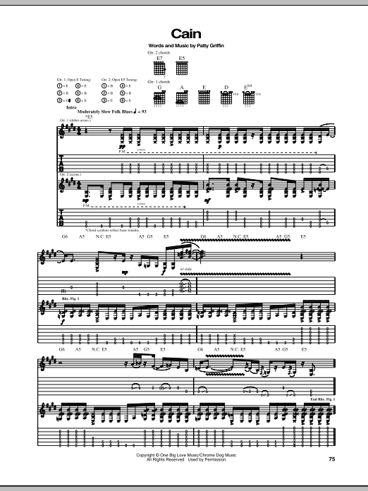 Patty Griffin Cain Sheet Music Notes & Chords for Guitar Tab - Download or Print PDF