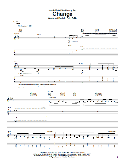 Patty Griffin Change Sheet Music Notes & Chords for Guitar Tab - Download or Print PDF