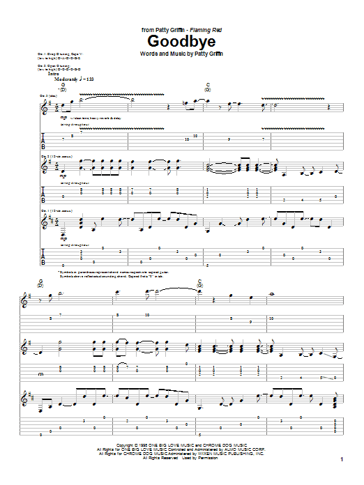 Patty Griffin Goodbye Sheet Music Notes & Chords for Guitar Tab - Download or Print PDF