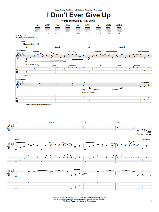 Patty Griffin I Don't Ever Give Up Sheet Music Notes & Chords for Guitar Tab - Download or Print PDF