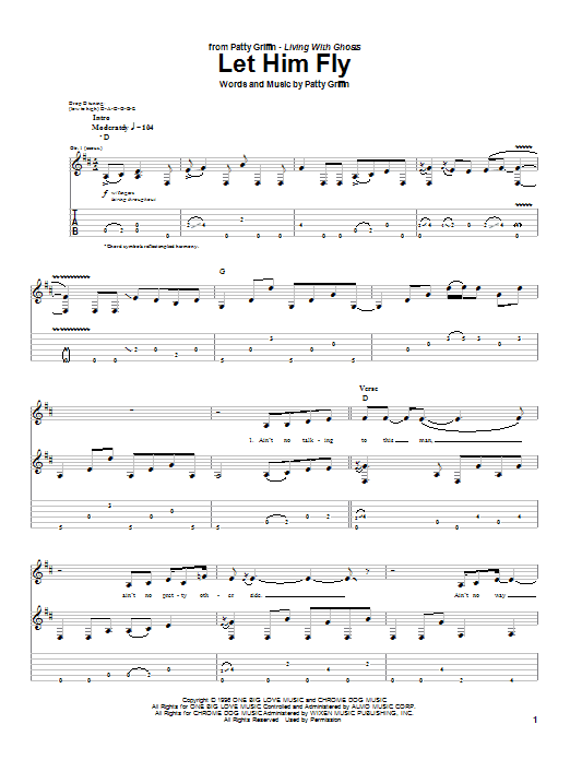 Patty Griffin Let Him Fly Sheet Music Notes & Chords for Guitar Tab - Download or Print PDF