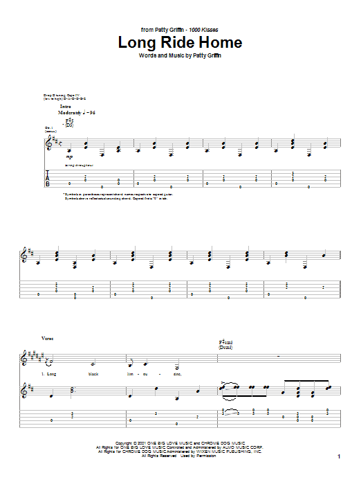 Patty Griffin Long Ride Home Sheet Music Notes & Chords for Guitar Tab - Download or Print PDF