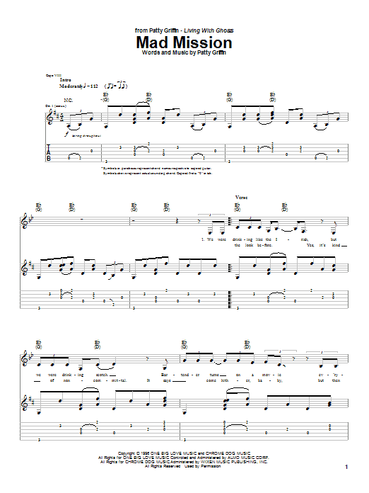 Patty Griffin Mad Mission Sheet Music Notes & Chords for Guitar Tab - Download or Print PDF