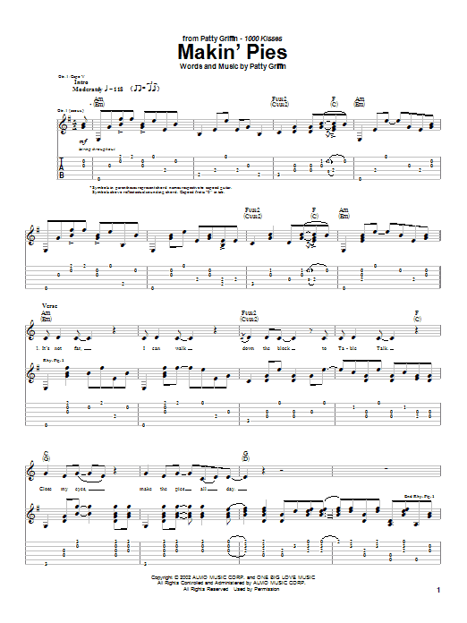 Patty Griffin Makin' Pies Sheet Music Notes & Chords for Guitar Tab - Download or Print PDF