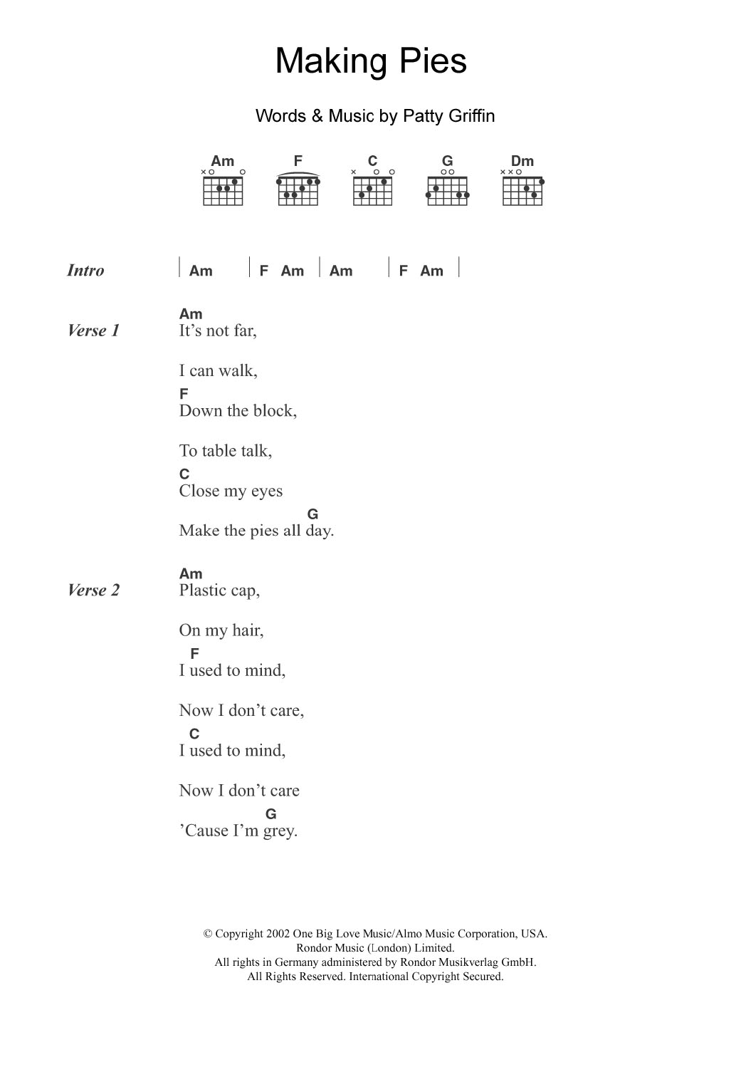 Patty Griffin Making Pies Sheet Music Notes & Chords for Lyrics & Chords - Download or Print PDF