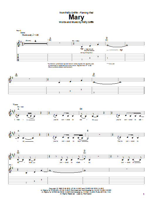 Patty Griffin Mary Sheet Music Notes & Chords for Guitar Tab - Download or Print PDF