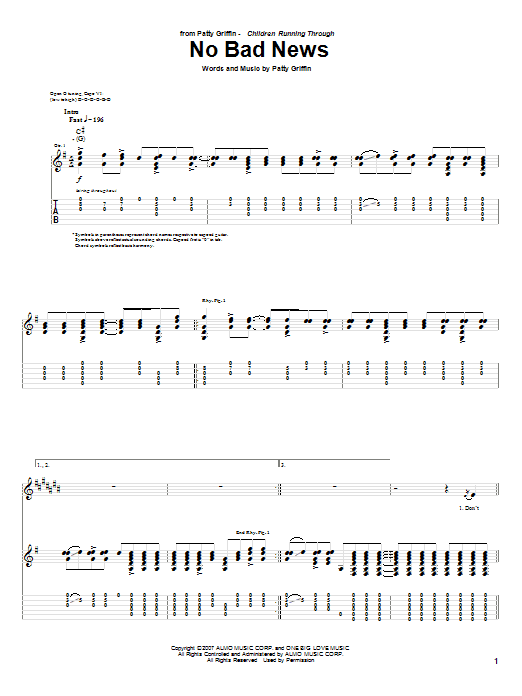 Patty Griffin No Bad News Sheet Music Notes & Chords for Guitar Tab - Download or Print PDF