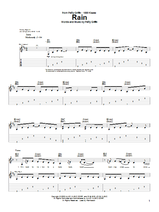 Patty Griffin Rain Sheet Music Notes & Chords for Guitar Tab - Download or Print PDF