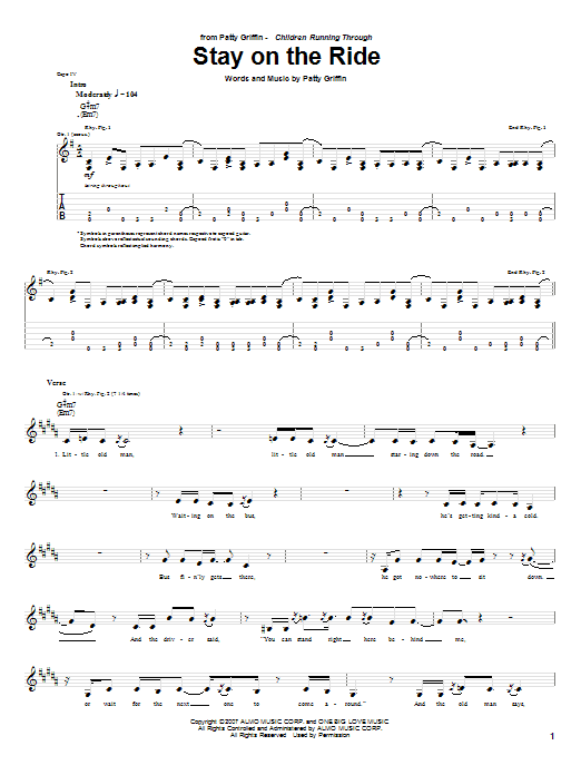 Patty Griffin Stay On The Ride Sheet Music Notes & Chords for Guitar Tab - Download or Print PDF