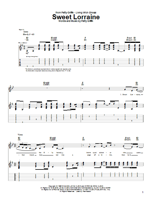 Patty Griffin Sweet Lorraine Sheet Music Notes & Chords for Guitar Tab - Download or Print PDF