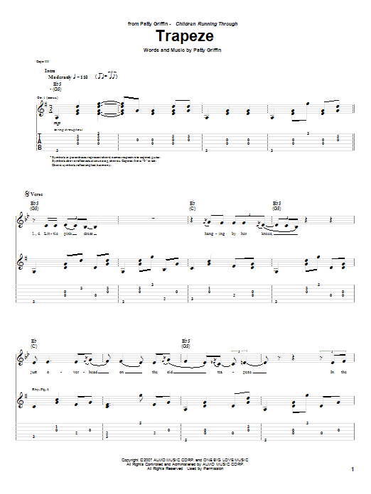Patty Griffin Trapeze Sheet Music Notes & Chords for Guitar Tab - Download or Print PDF