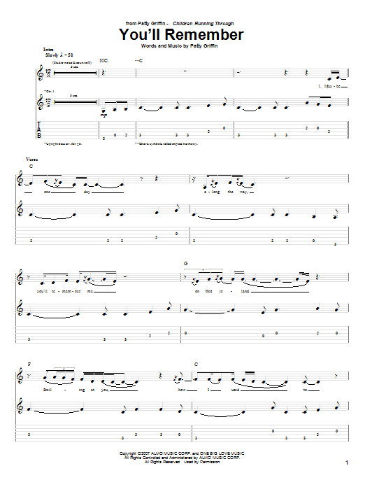 Patty Griffin You'll Remember Sheet Music Notes & Chords for Guitar Tab - Download or Print PDF