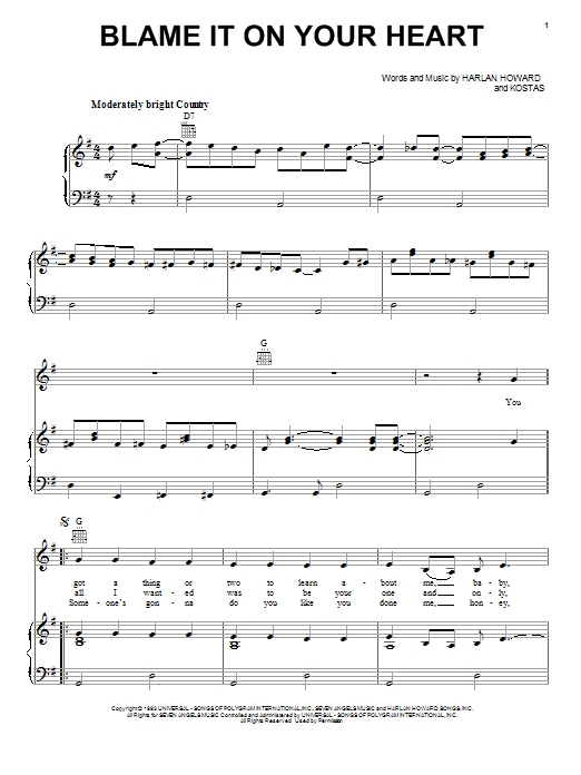 Patty Loveless Blame It On Your Heart Sheet Music Notes & Chords for Easy Guitar - Download or Print PDF