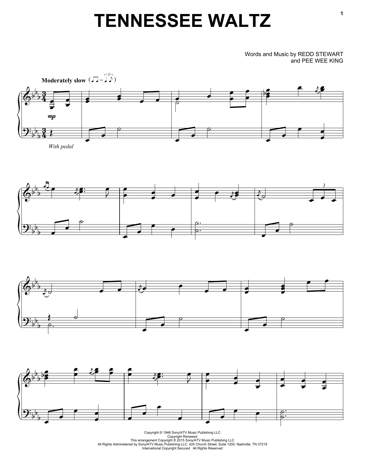 Patty Page Tennessee Waltz Sheet Music Notes & Chords for Easy Piano - Download or Print PDF