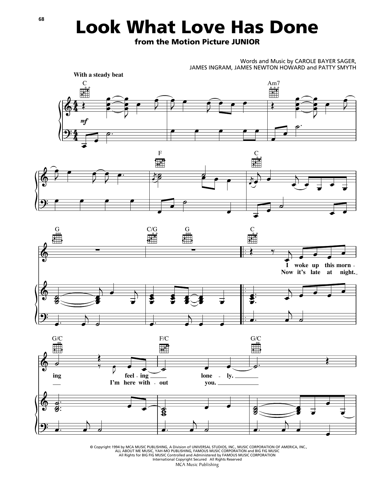 Patty Smyth Look What Love Has Done Sheet Music Notes & Chords for Piano, Vocal & Guitar Chords (Right-Hand Melody) - Download or Print PDF