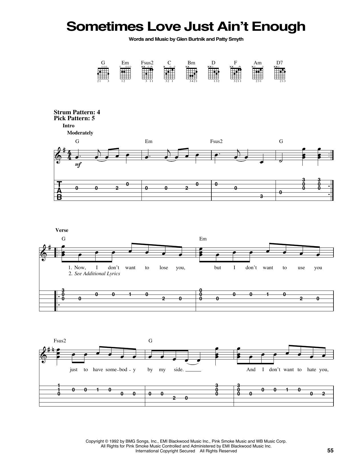 Patty Smyth Sometimes Love Just Ain't Enough Sheet Music Notes & Chords for Easy Guitar Tab - Download or Print PDF