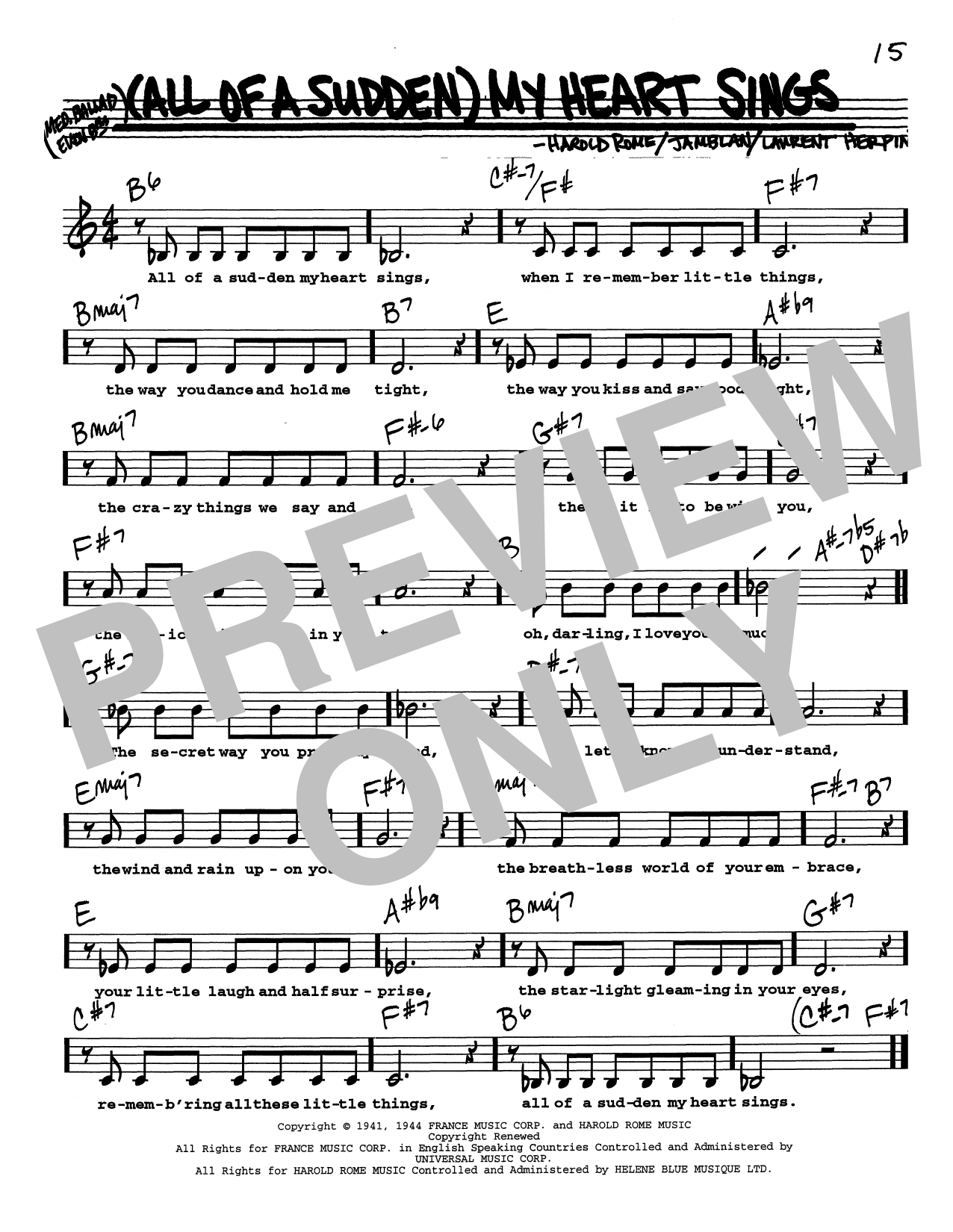 Paul Anka (All Of A Sudden) My Heart Sings (Low Voice) Sheet Music Notes & Chords for Real Book – Melody, Lyrics & Chords - Download or Print PDF