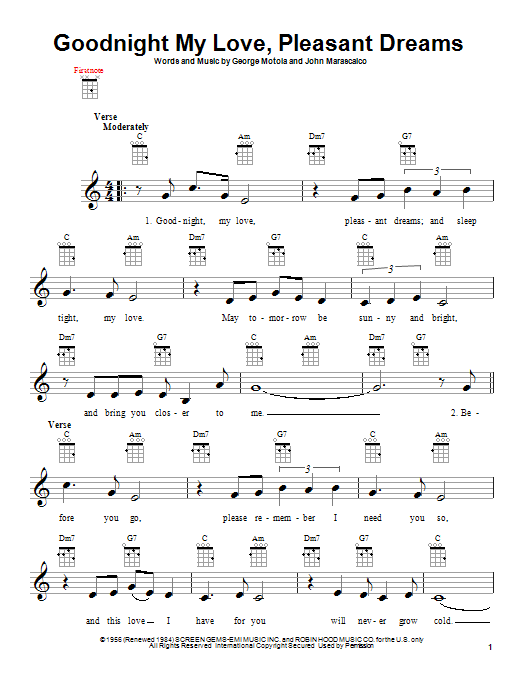 Paul Anka Goodnight My Love, Pleasant Dreams Sheet Music Notes & Chords for Melody Line, Lyrics & Chords - Download or Print PDF
