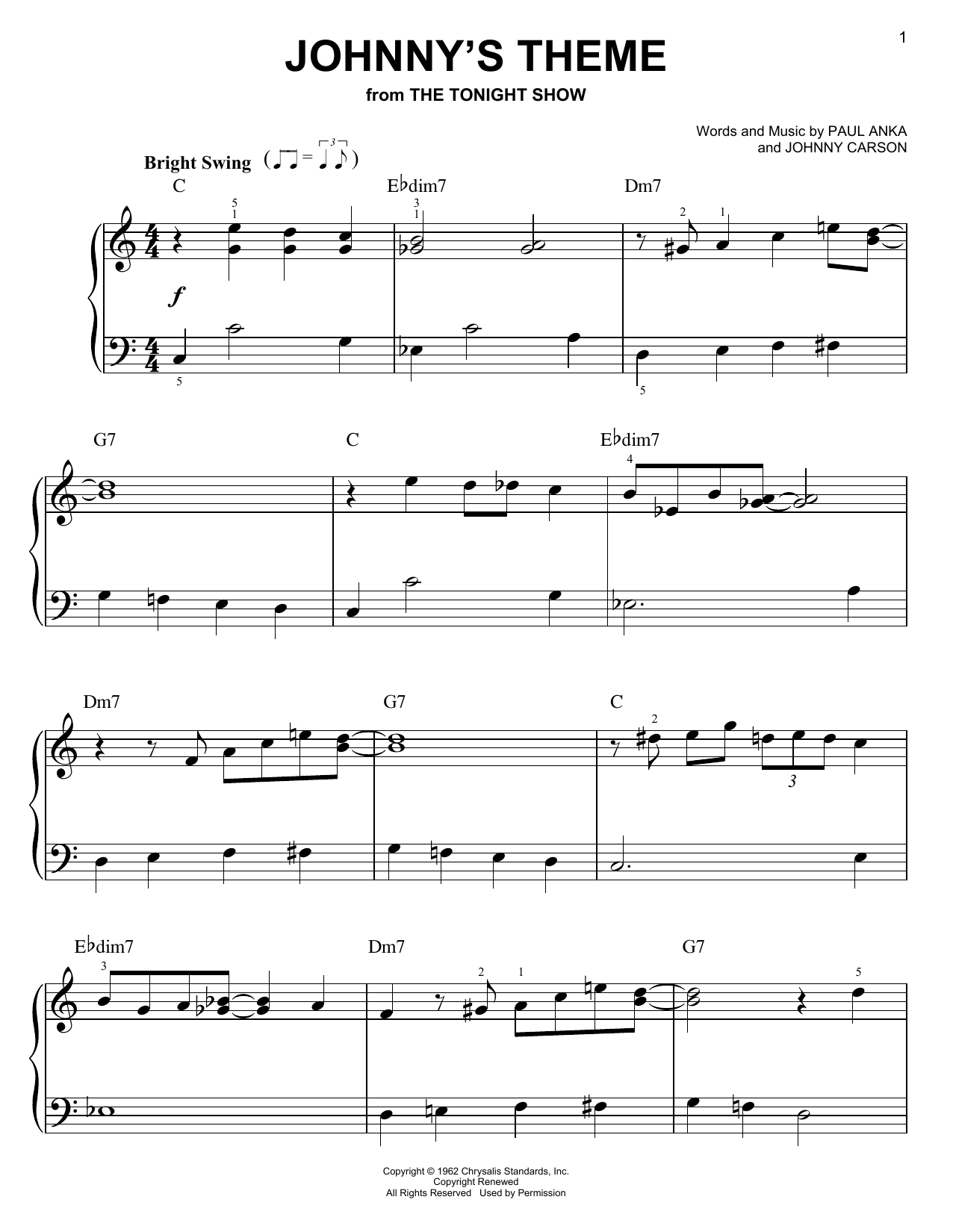 Paul Anka Johnny's Theme Sheet Music Notes & Chords for Lead Sheet / Fake Book - Download or Print PDF