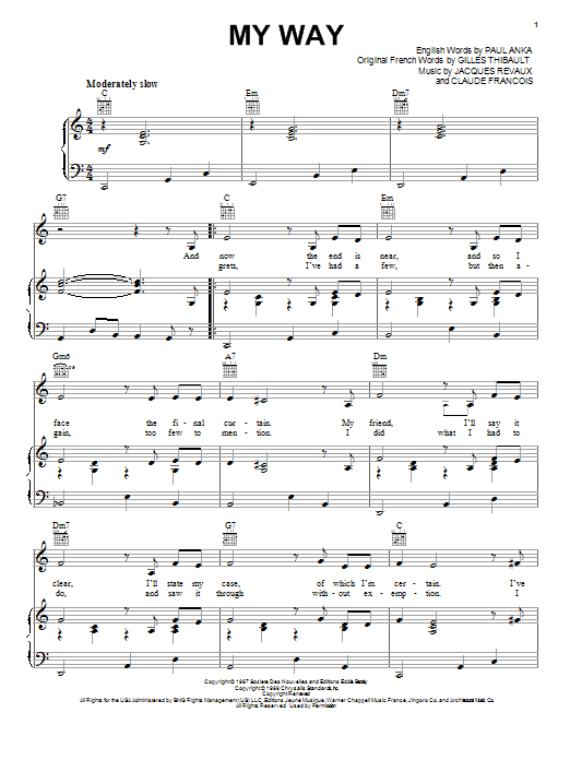 Paul Anka My Way Sheet Music Notes & Chords for Real Book - Melody, Lyrics & Chords - C Instruments - Download or Print PDF