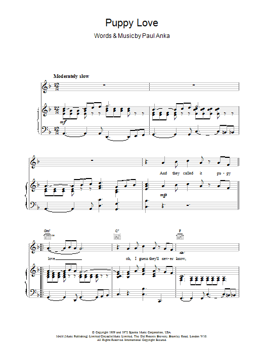 Paul Anka Puppy Love Sheet Music Notes & Chords for Lyrics & Chords - Download or Print PDF