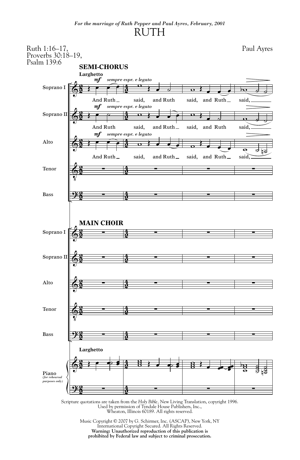 Paul Ayres Ruth Sheet Music Notes & Chords for SSATB Choir - Download or Print PDF